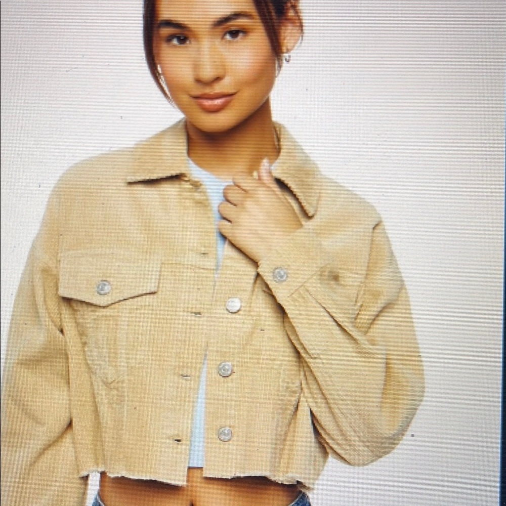 Forever 21 Tan Corduroy Frayed Cropped Jacket sz L